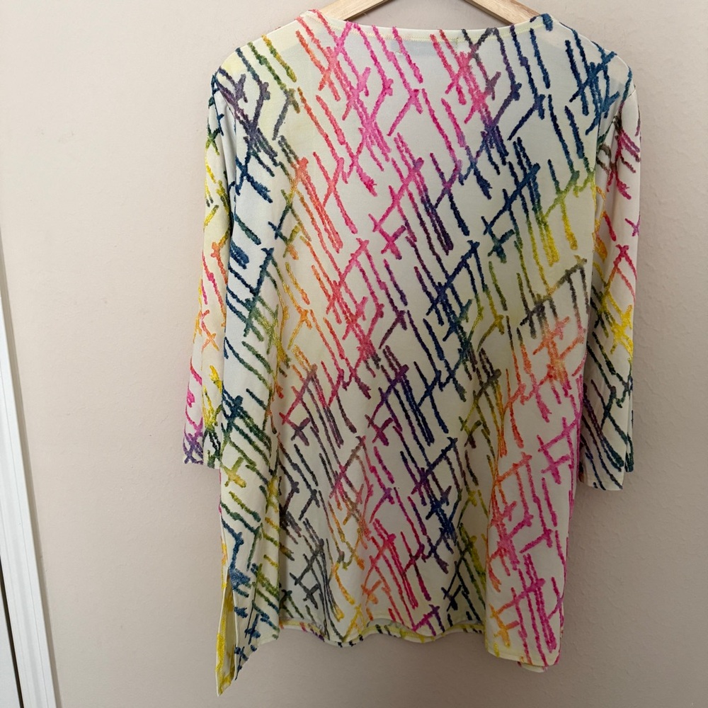 Creation Colorful Textured Blouse Tunic Burnout Artsy Button Sleeve Women’s 1X - Picture 2 of 5